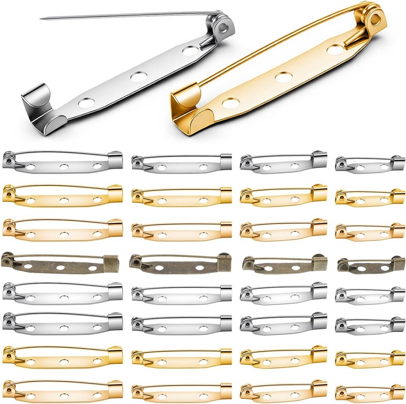 Fyntave 200 Pcs 4 Sizes Brooch Pin Backs for Craft 5 Colors Badge Backs Pins with Holes 20/25/30/35mm Bar Pins Back Safety Clasp with Plastic Box Pin Clasps for Jewelry Making Badges Name Tags DIY Crafts - Image 1